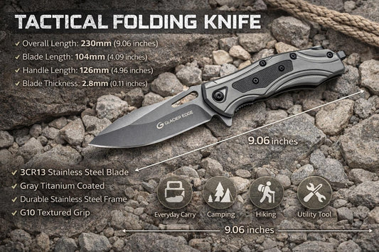 Tactical G10 Folding EDC Knife – Titanium Stonewashed 3Cr13 Blade, Lightweight Utility Tool