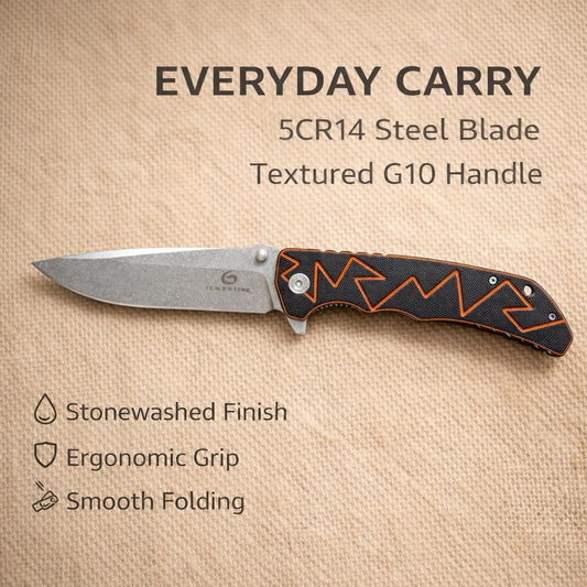 Textured G10 Folding EDC Knife – 5Cr14 Stonewashed Blade, Lightweight Outdoor Utility Tool