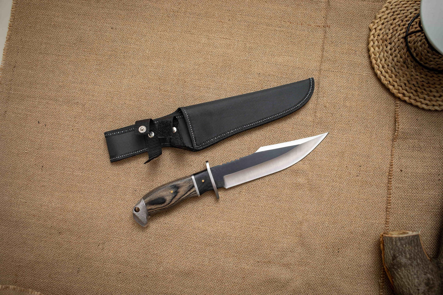 Fixed Blade Hunting Knife with Sheath – Stainless Steel Outdoor Knife, Wood Handle Utility Tool